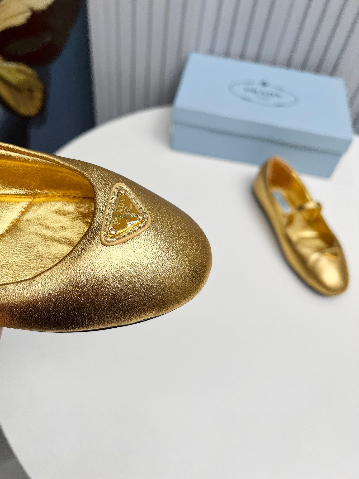 Pra*a Soft Padded Nappa Leather Ballerinas Gold