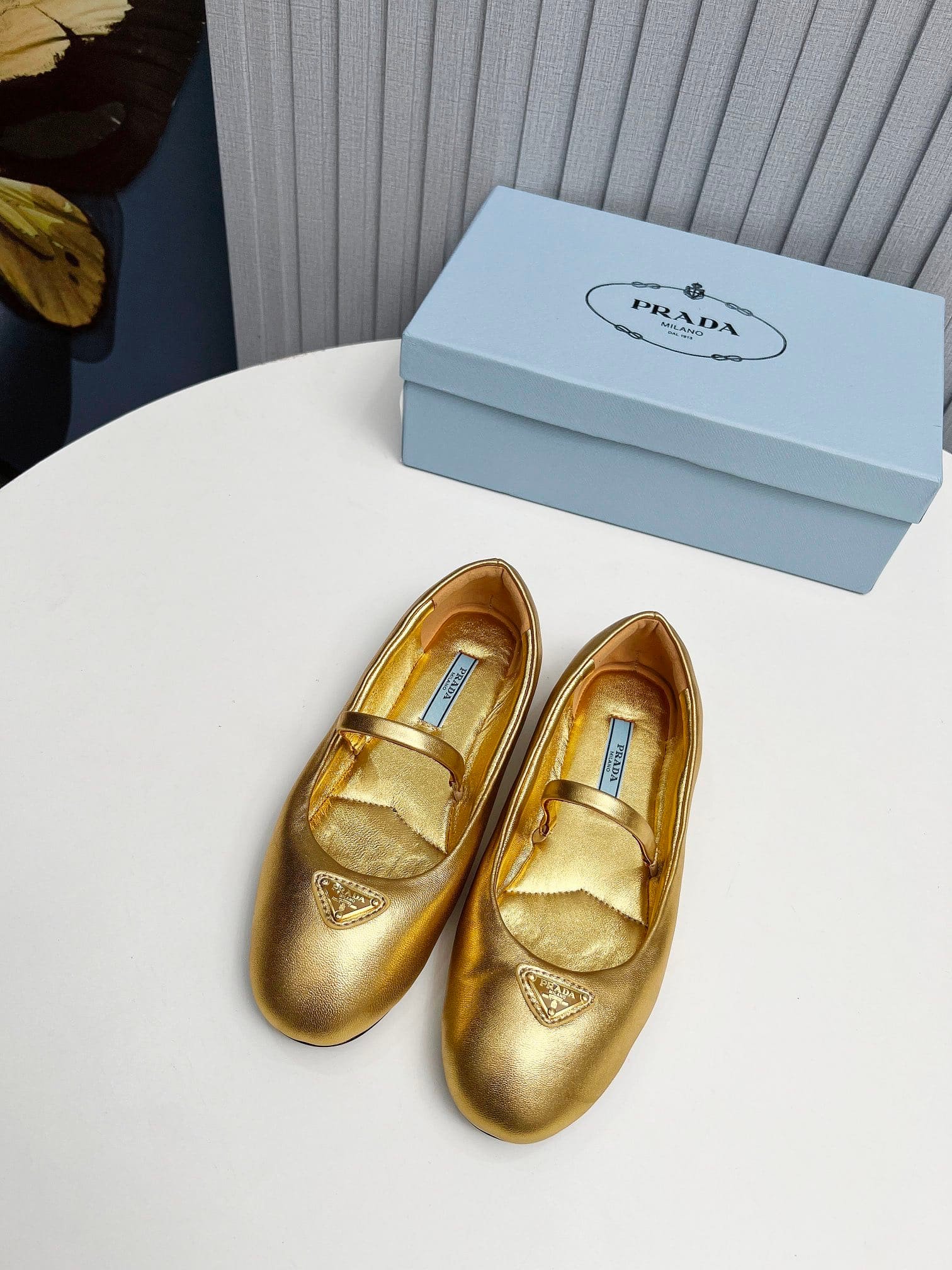 Pra*a Soft Padded Nappa Leather Ballerinas Gold