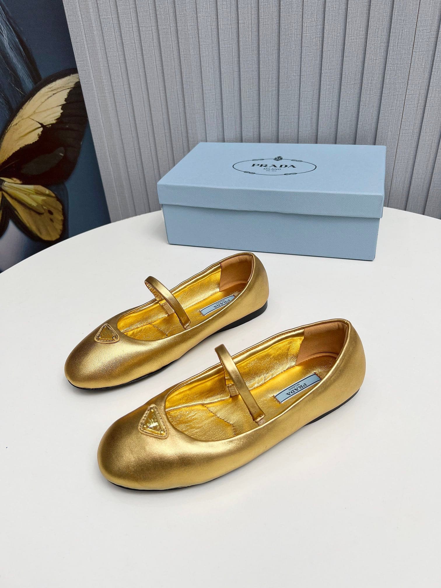 Pra*a Soft Padded Nappa Leather Ballerinas Gold