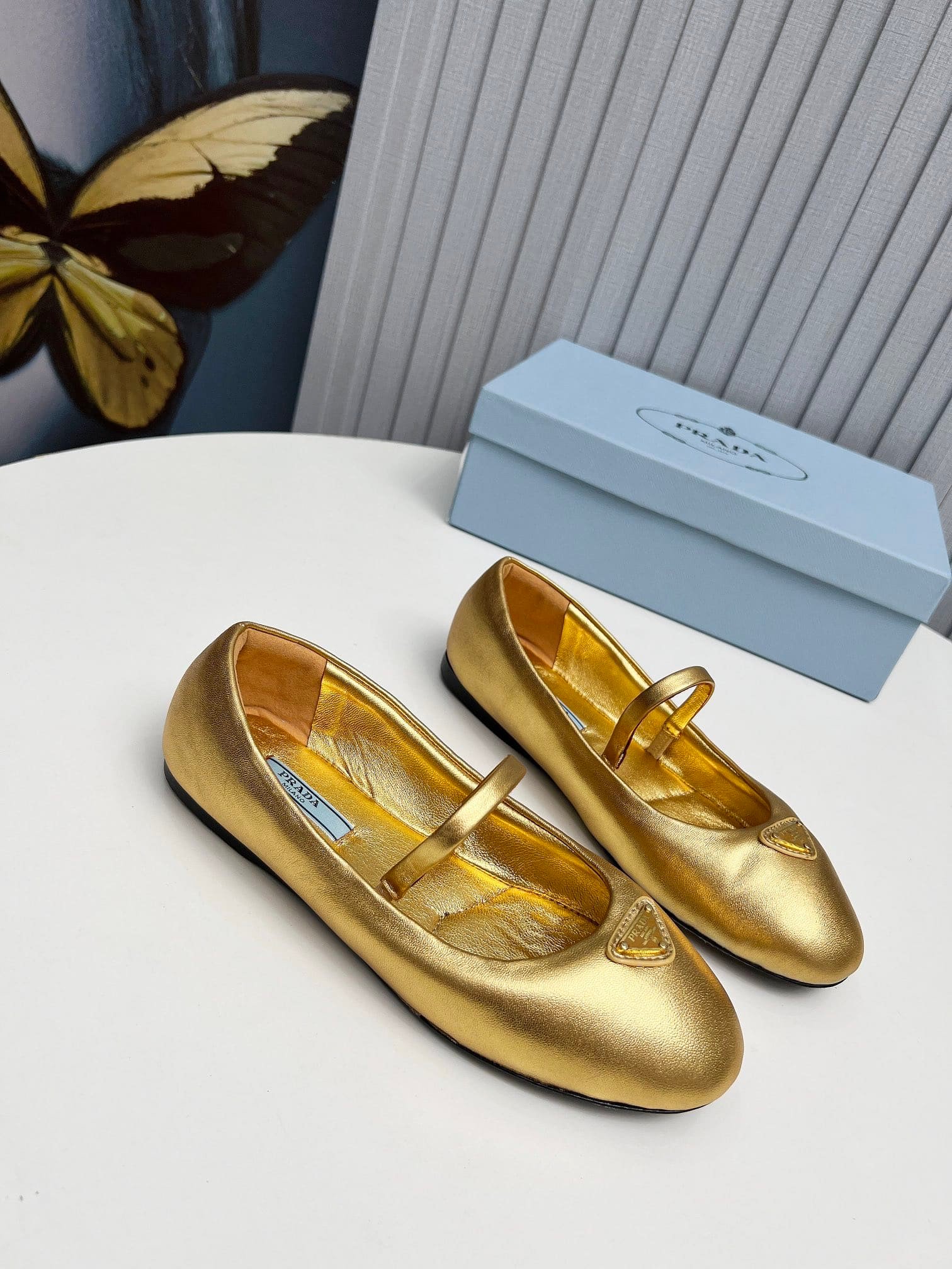 Pra*a Soft Padded Nappa Leather Ballerinas Gold