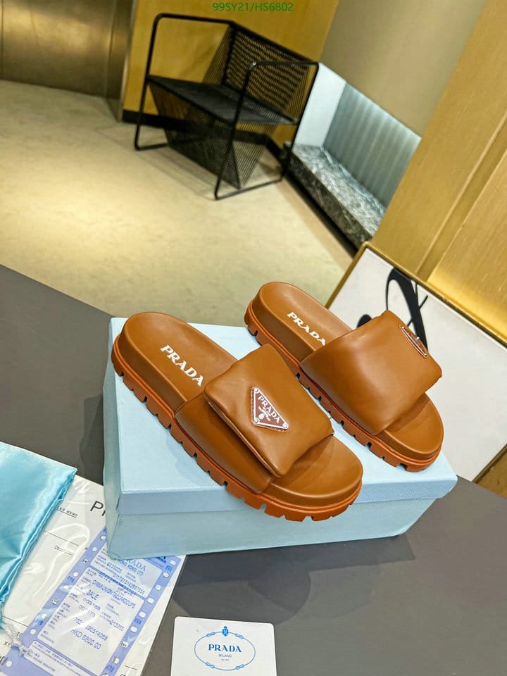 Pra*a Soft Padded Nappa Leather Slides Brown