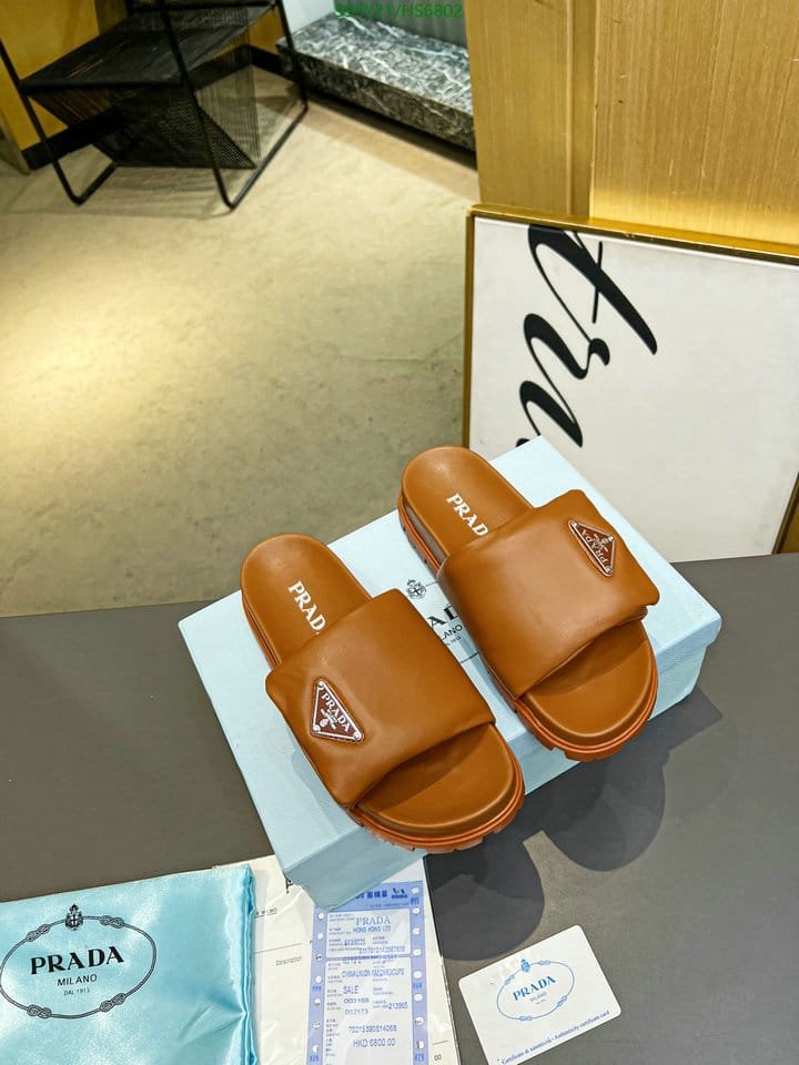 Pra*a Soft Padded Nappa Leather Slides Brown