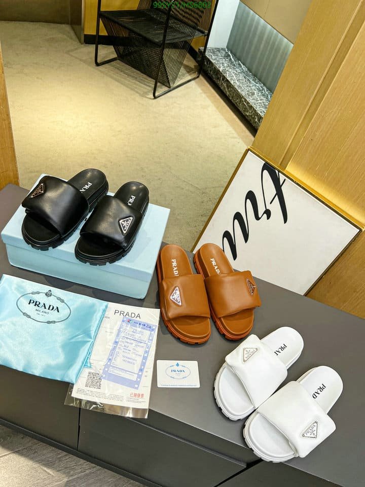 Pra*a Soft Padded Nappa Leather Slides Brown