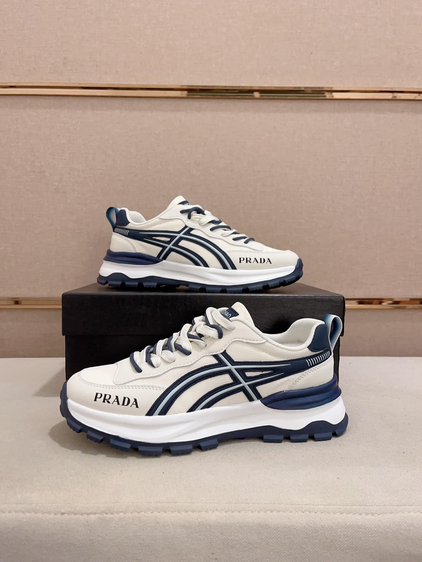 Pra*a Sport Sneaker Curved Line Blue And Beige