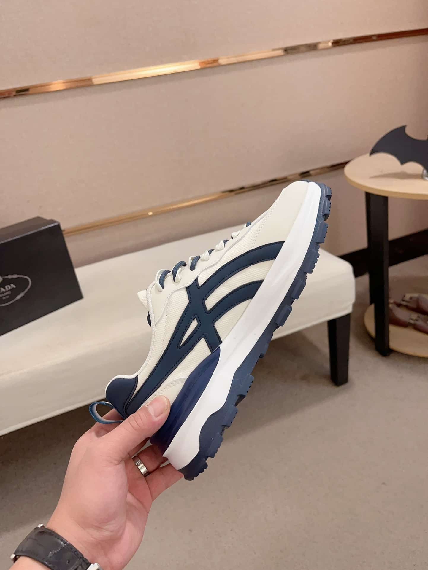 Pra*a Sport Sneaker Curved Line Blue And Beige
