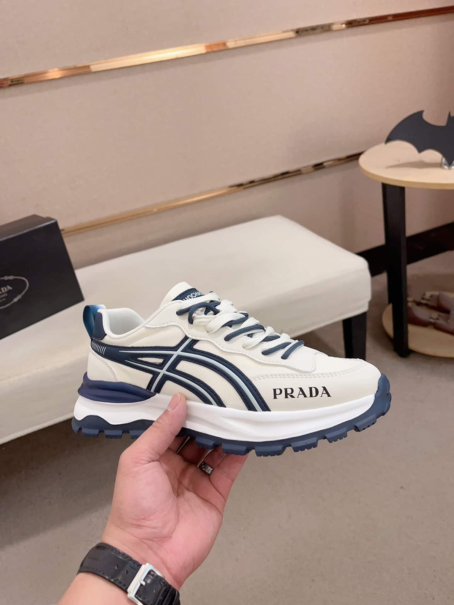 Pra*a Sport Sneaker Curved Line Blue And Beige