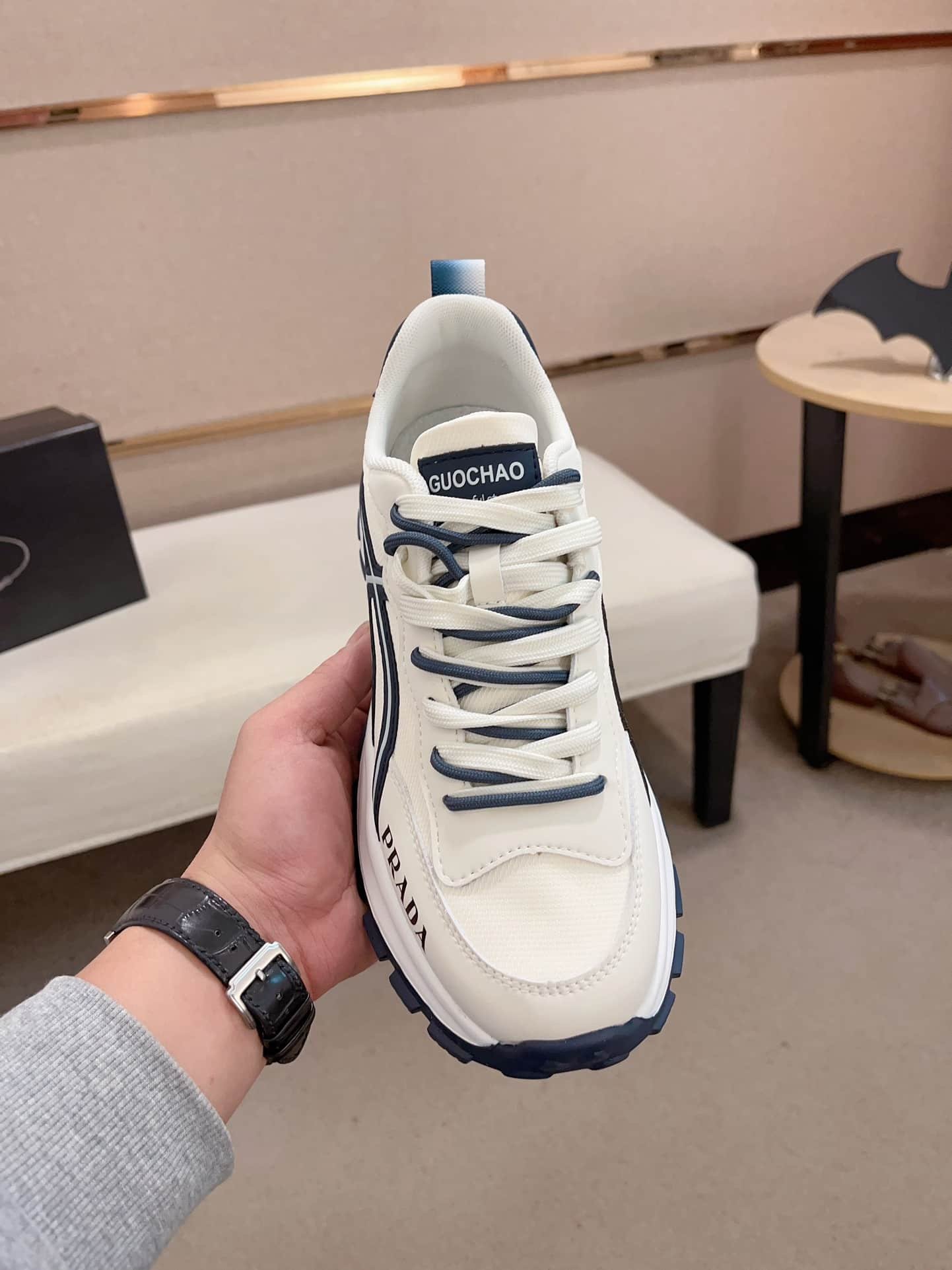Pra*a Sport Sneaker Curved Line Blue And Beige