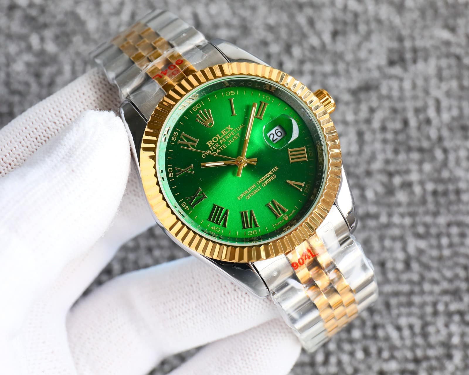 R01ex Datejust Roman Numeral Dial Oystersteel And Gold In Green 41Mm
