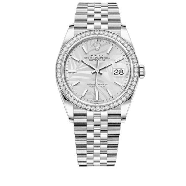 R01ex Datejust Silver Dial With Silver Strap Palm Leaf Pattern 36Mm 126200 0086