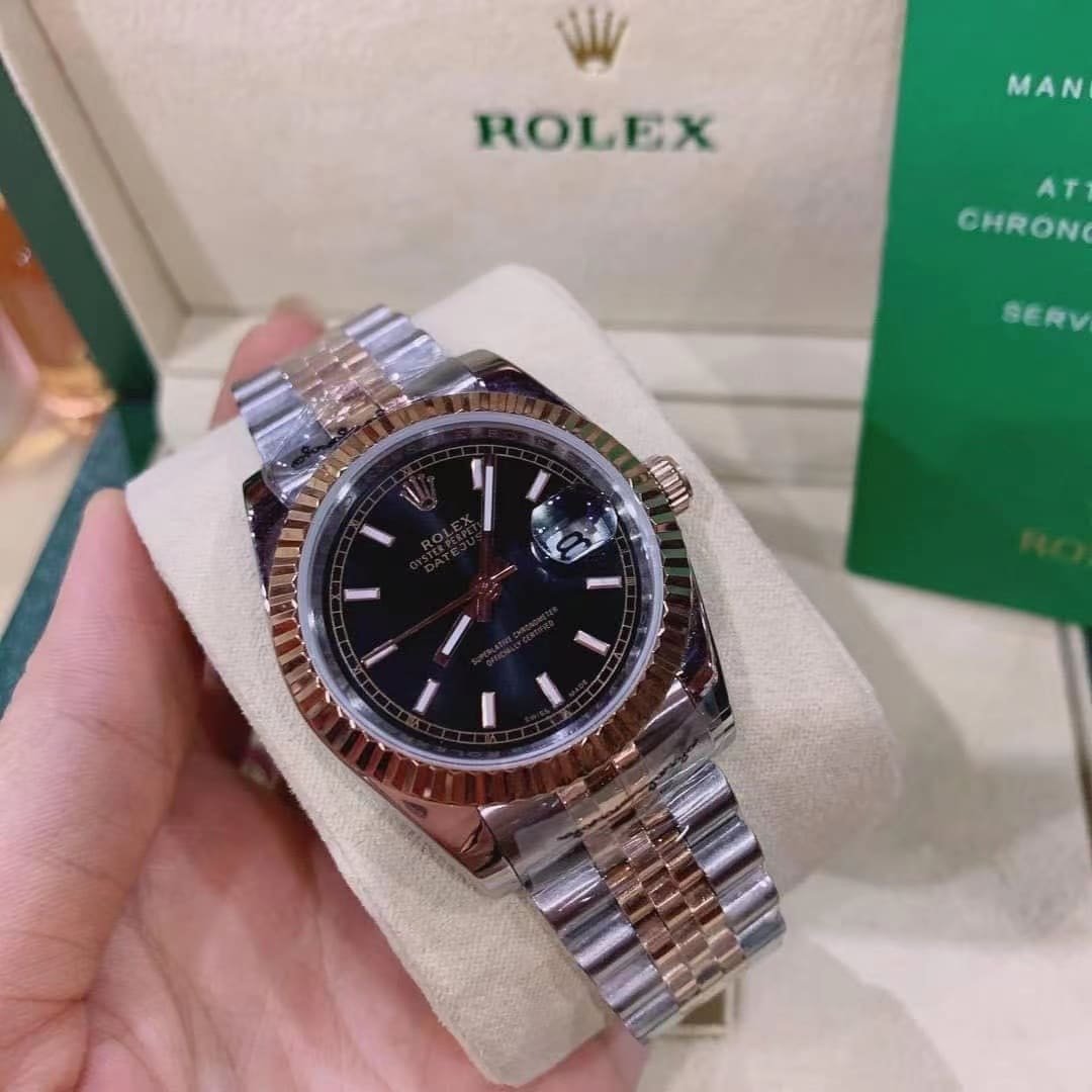 R01ex Oyster Perpetual Datejust Black Dial With Silver And Everose Gold Strap 36Mm 116231