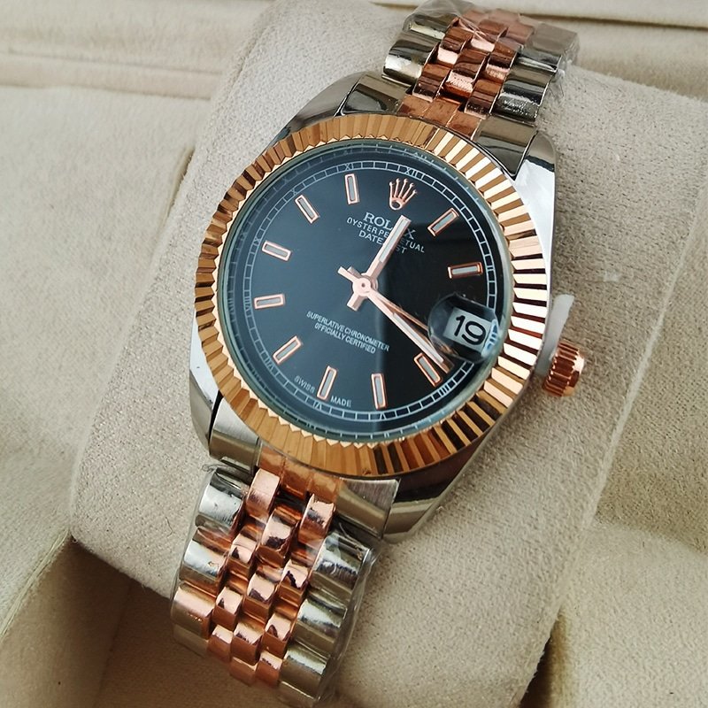 R01ex Oyster Perpetual Datejust Black Dial With Silver And Everose Gold Strap 36Mm 116231