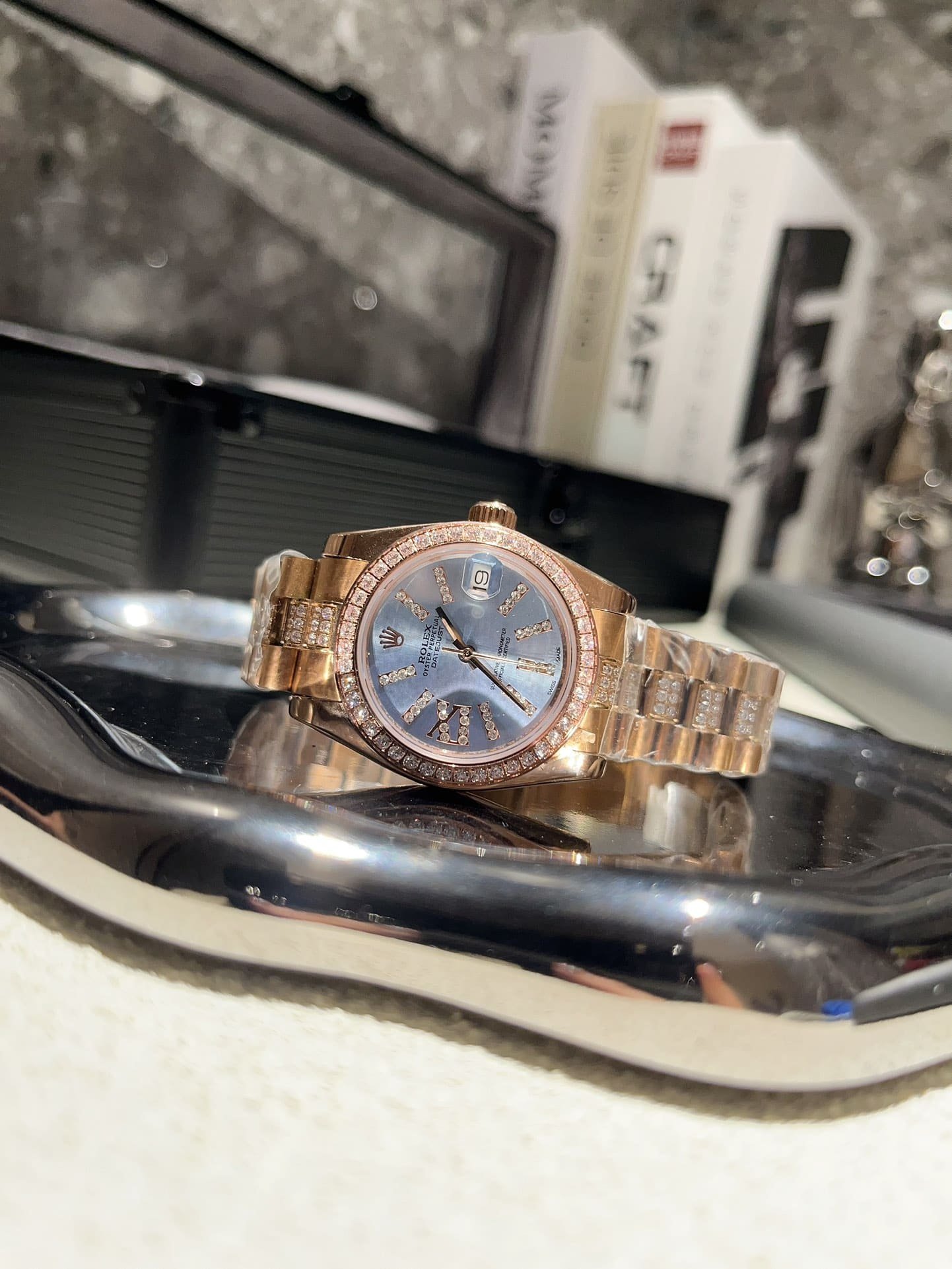 R01ex Datejust D1am0nd In Rose Gold With Blue Dial 31Mm