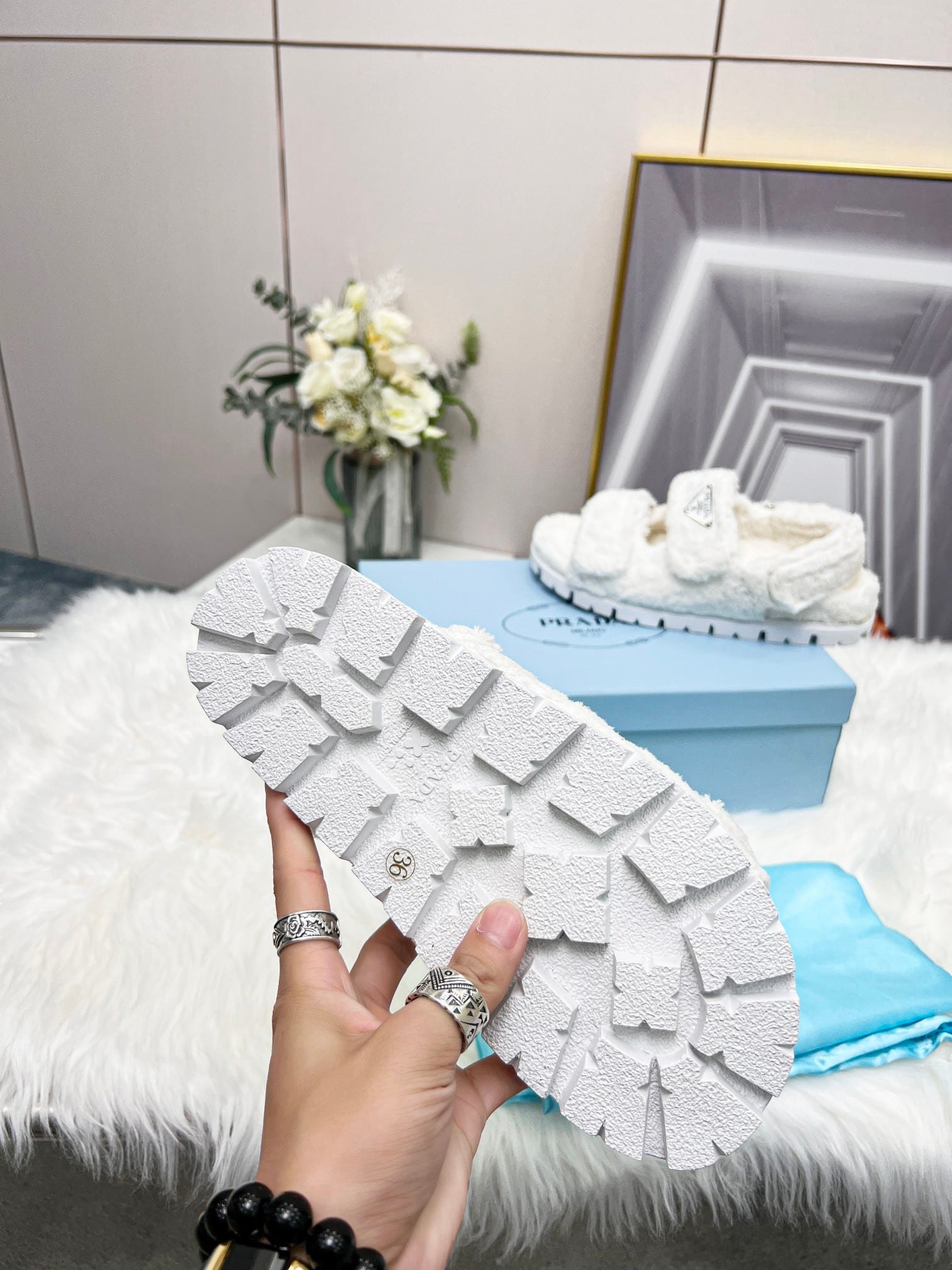 Pra*a White Terrycloth Sandals 1X737Mh39F0009Fd020