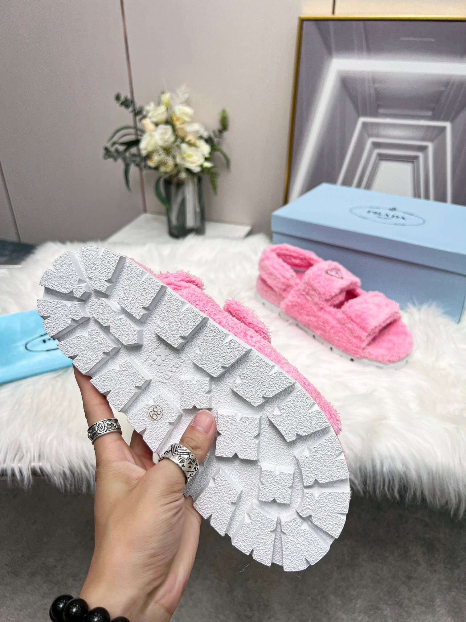 Pra*a Petal Pink Terrycloth Sandals 1X737Mh39F0442Fd020