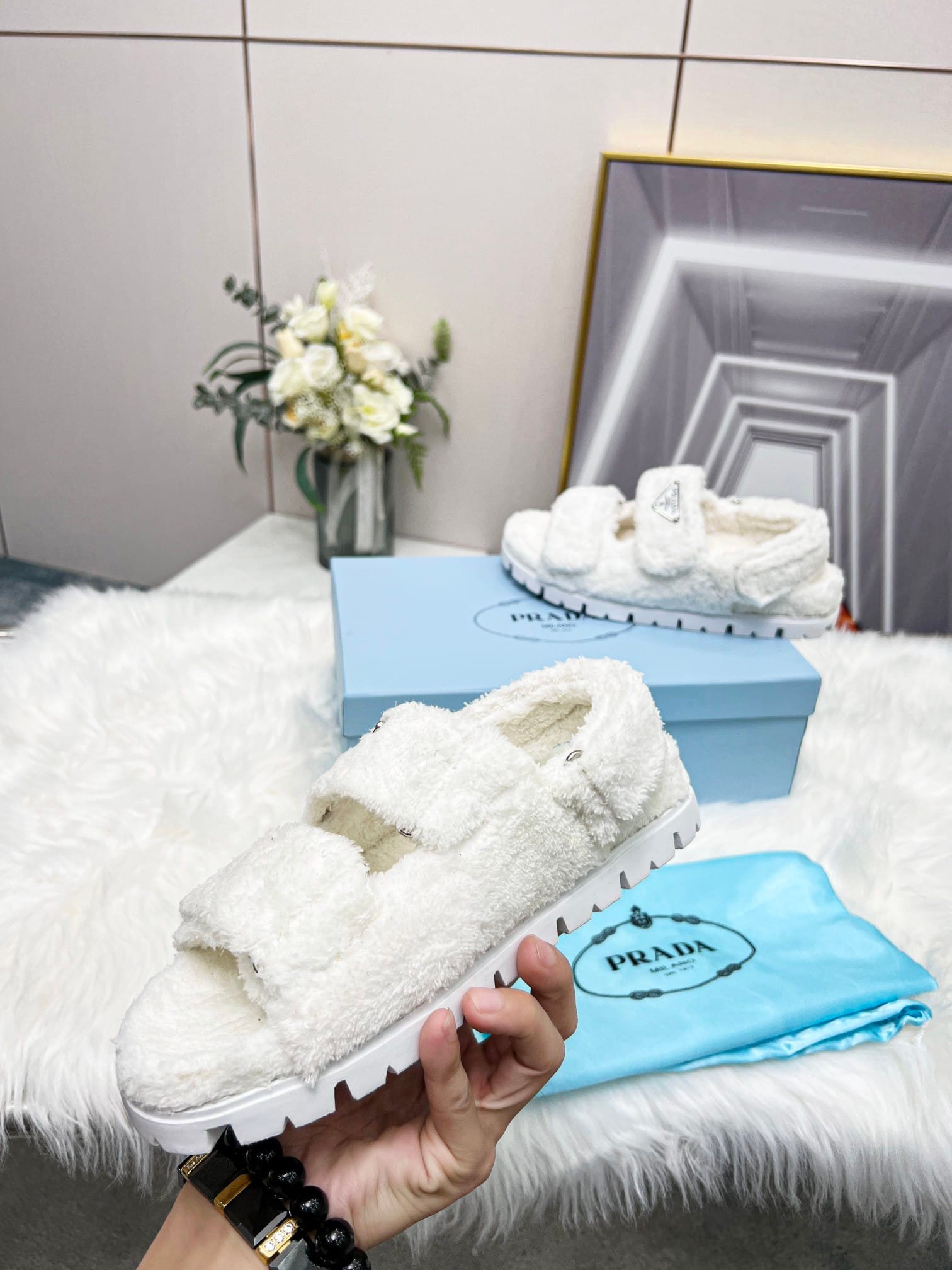 Pra*a White Terrycloth Sandals 1X737Mh39F0009Fd020
