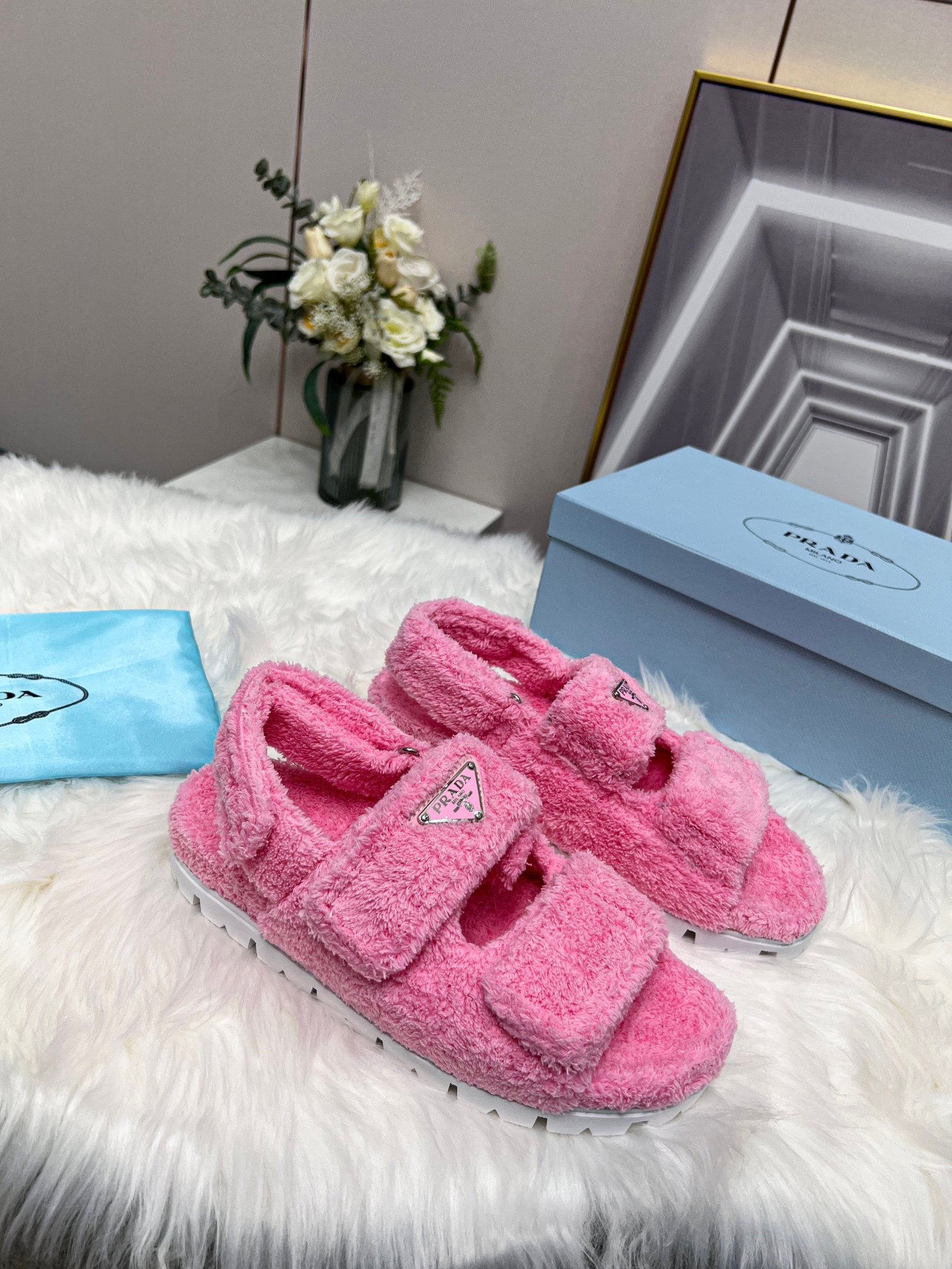 Pra*a Petal Pink Terrycloth Sandals 1X737Mh39F0442Fd020