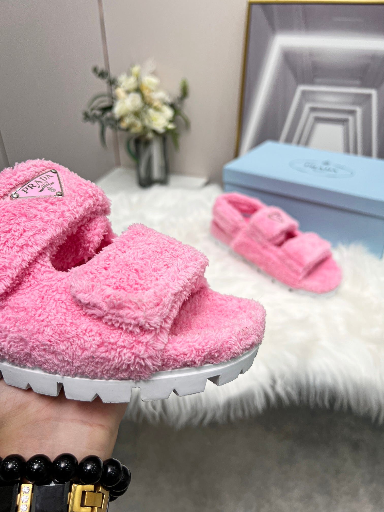 Pra*a Petal Pink Terrycloth Sandals 1X737Mh39F0442Fd020