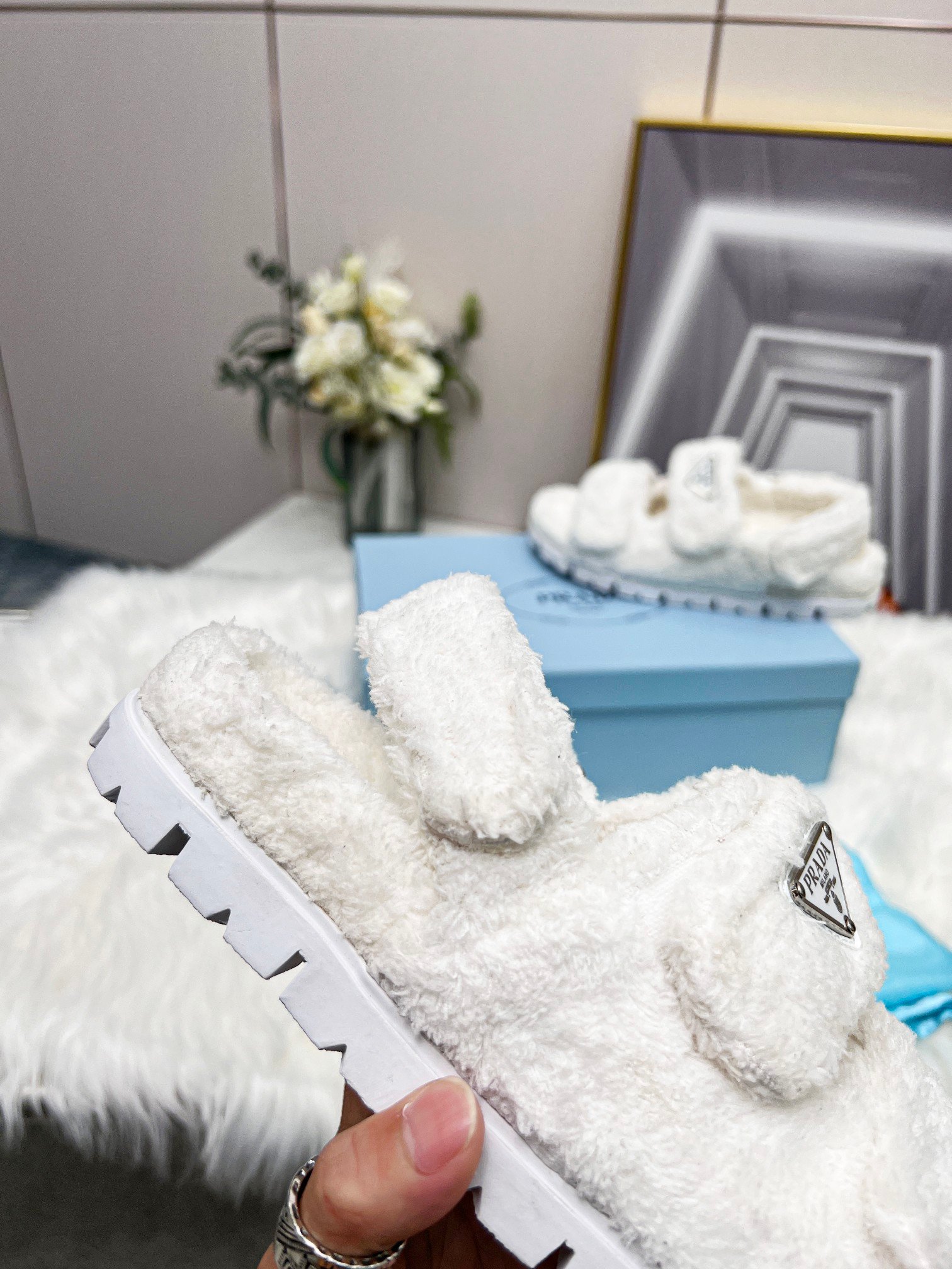 Pra*a White Terrycloth Sandals 1X737Mh39F0009Fd020