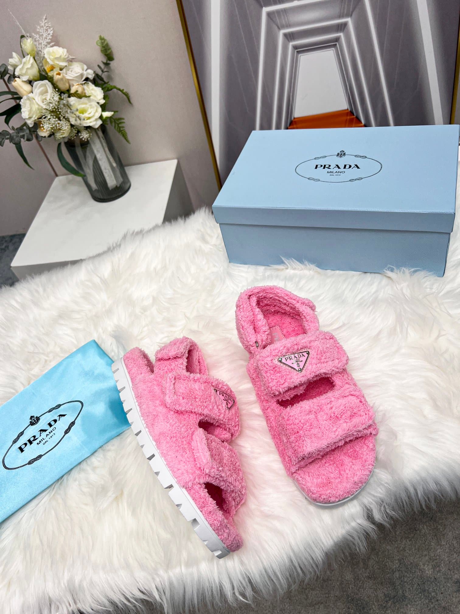 Pra*a Petal Pink Terrycloth Sandals 1X737Mh39F0442Fd020