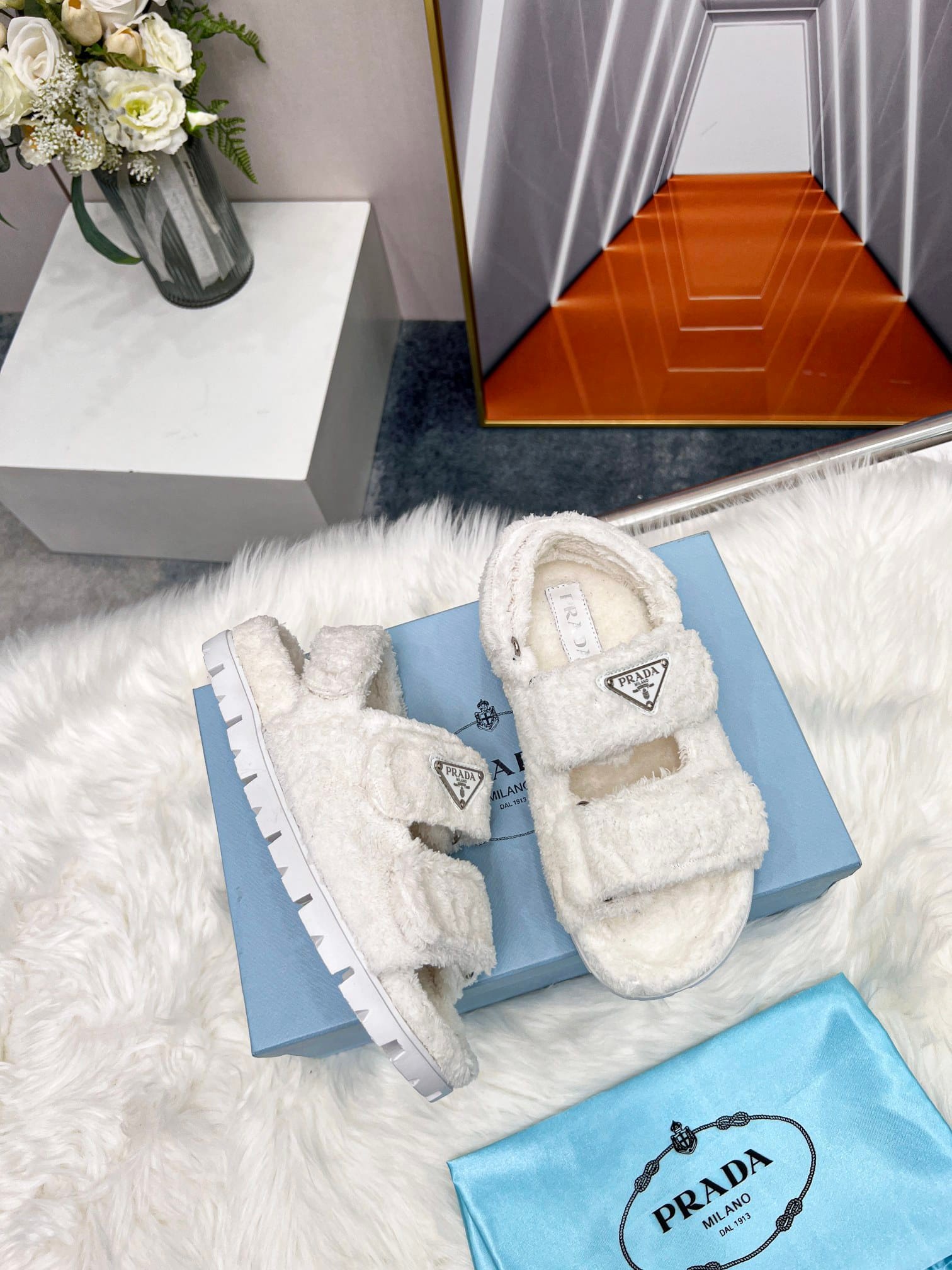 Pra*a White Terrycloth Sandals 1X737Mh39F0009Fd020