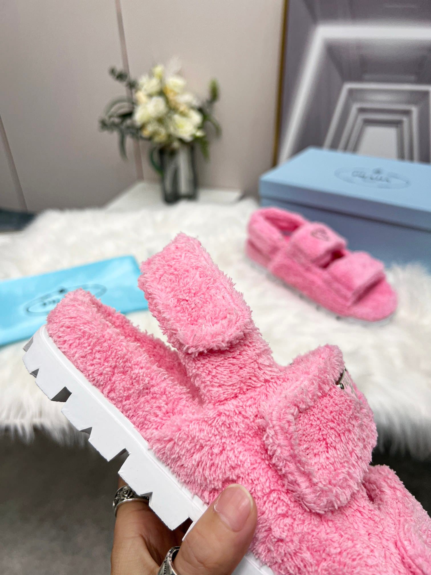 Pra*a Petal Pink Terrycloth Sandals 1X737Mh39F0442Fd020