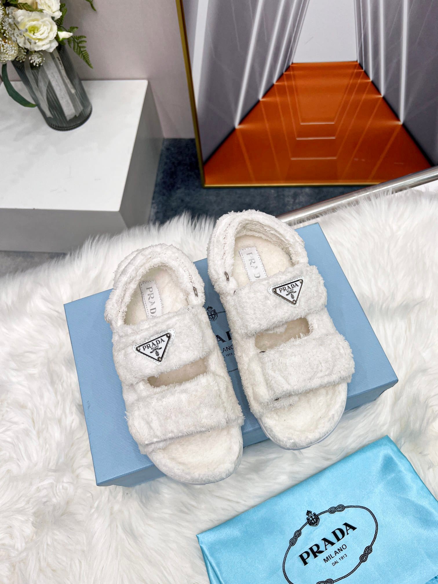 Pra*a White Terrycloth Sandals 1X737Mh39F0009Fd020