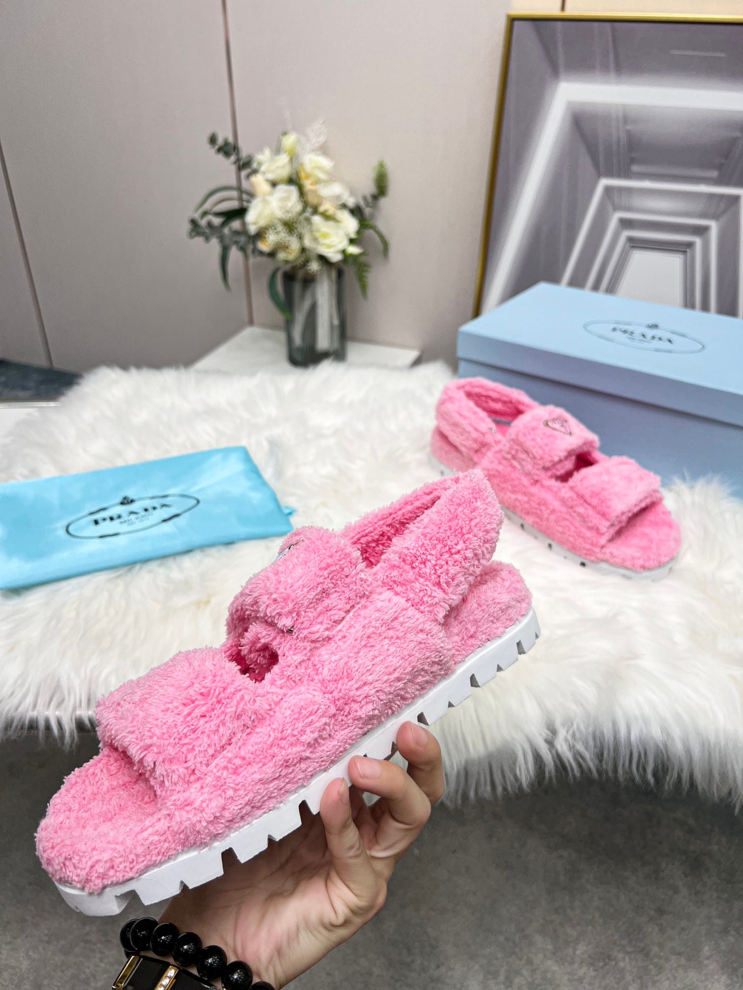 Pra*a Petal Pink Terrycloth Sandals 1X737Mh39F0442Fd020