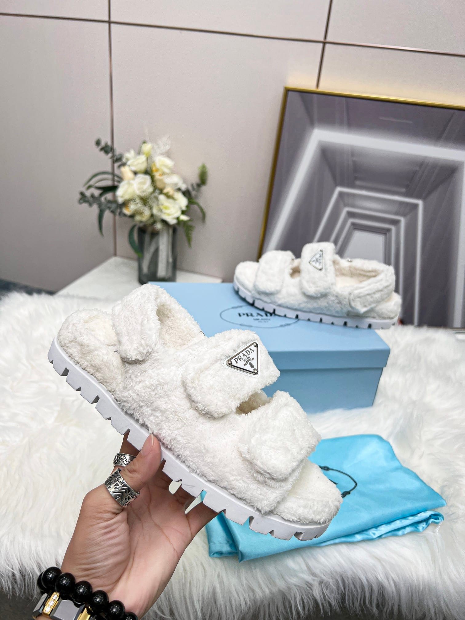 Pra*a White Terrycloth Sandals 1X737Mh39F0009Fd020