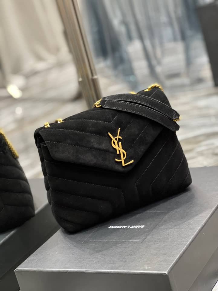 Sa1nt Lau*nt Loulou Small Flap Bag Suede Black 25Cm