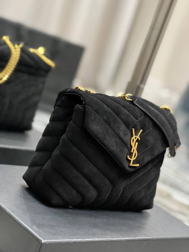 Sa1nt Lau*nt Loulou Small Flap Bag Suede Black 25Cm