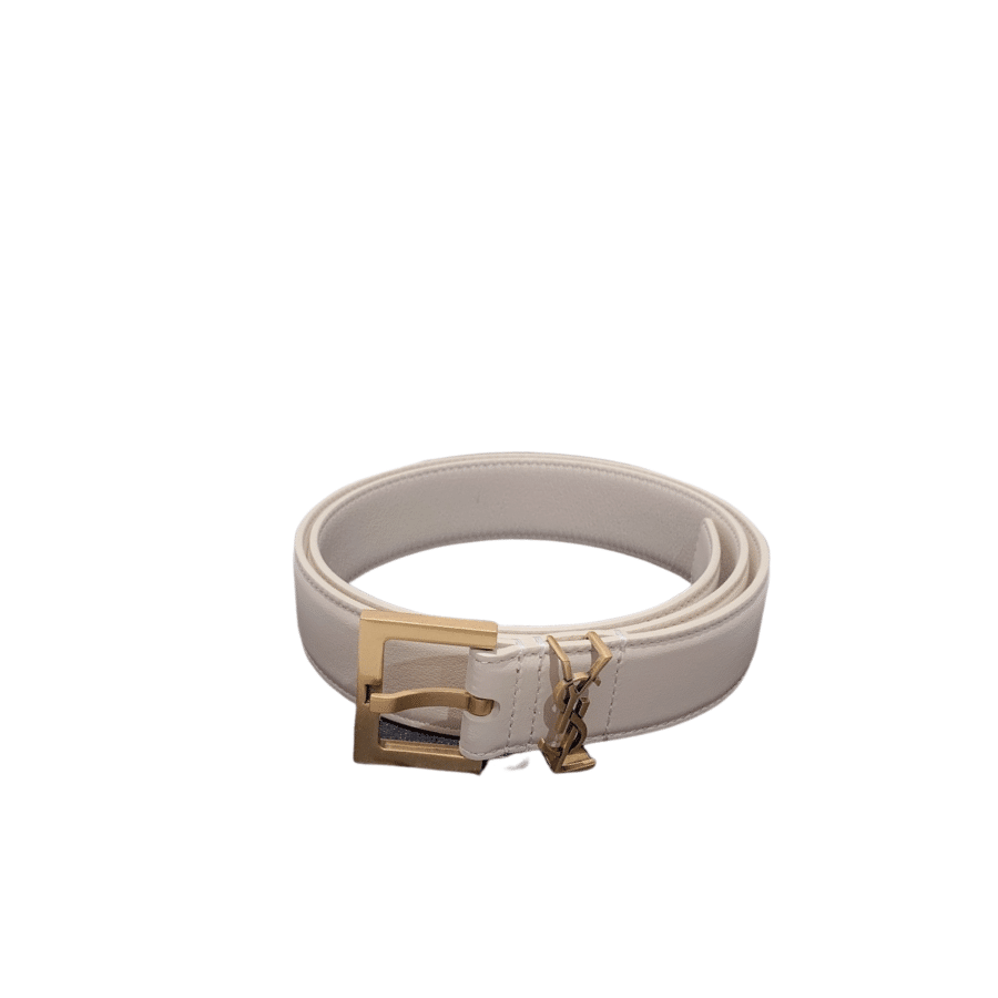 Sa1nt Lau*nt Adjustable Square Buckle Belt White And Gold 634437C0X0W6309