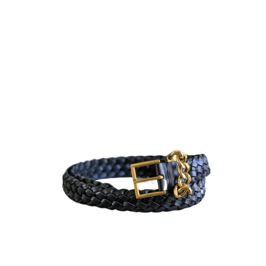 Sa1nt Lau*nt Genuine Leather Universal Black And Gold Belt