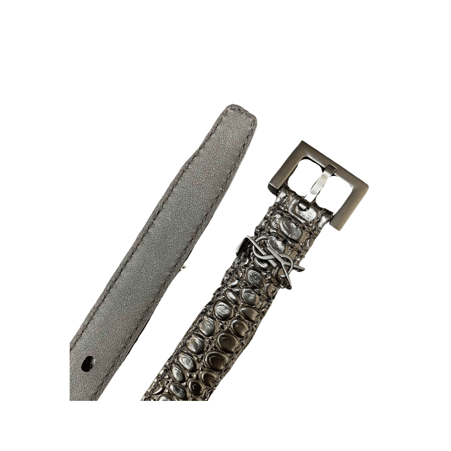 Sa1nt Lau*nt Croc Embossed Leather Belt Black 26267332