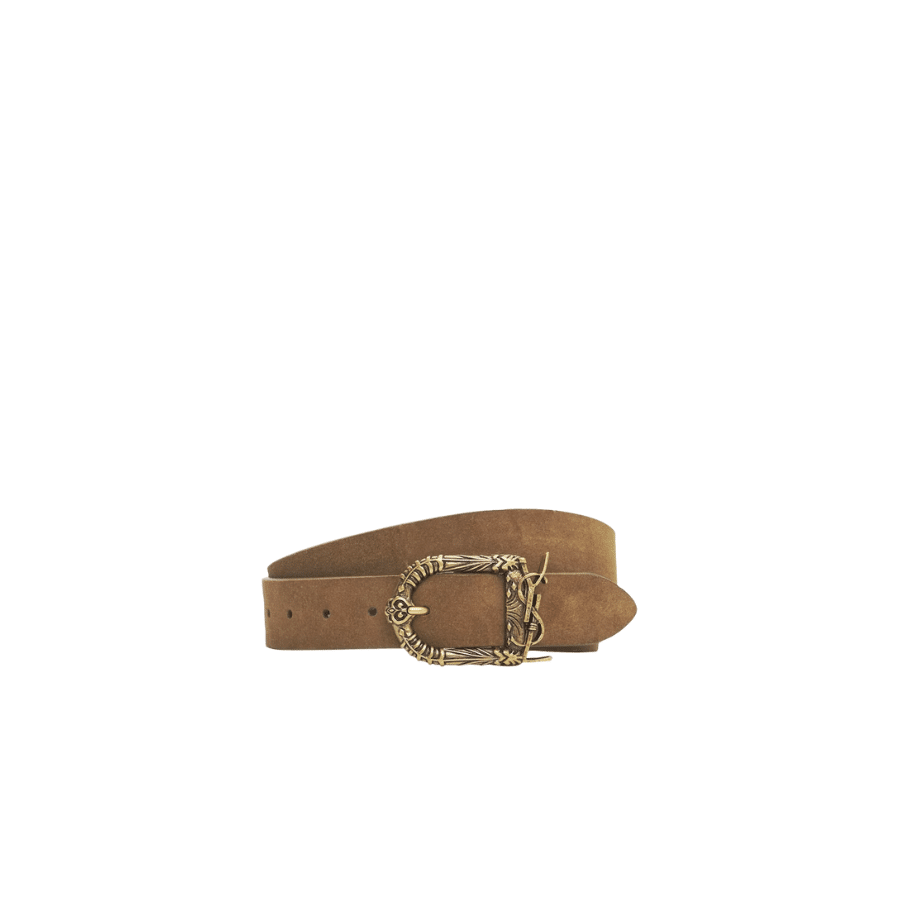 Sa1nt Lau*nt Monogram Celtic Leather Brown And Gold Belt 0400017970125