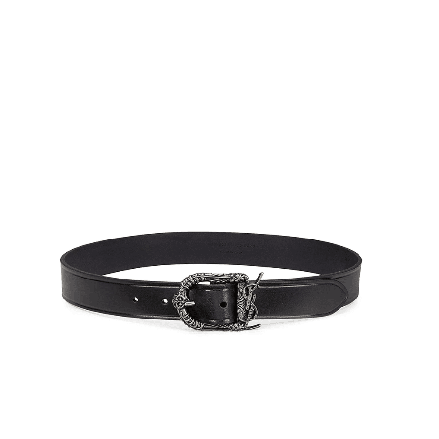Sa1nt Lau*nt Monogram Celtic Leather Black And Silver Belt 0400017970125