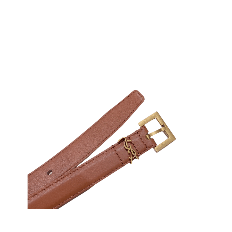 Sa1nt Lau*nt Adjustable Square Buckle Belt Brown And Gold 634437C0X0W6309