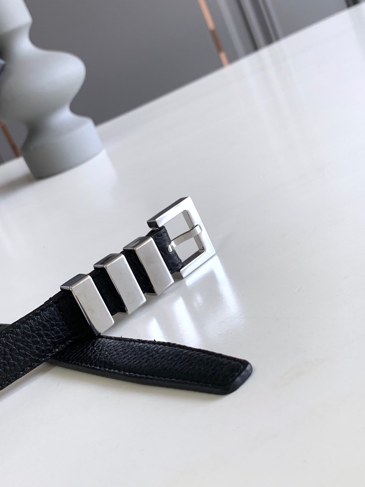 Sa1nt Lau*nt Black 3 Passants Black And Silver Belt 3146292551