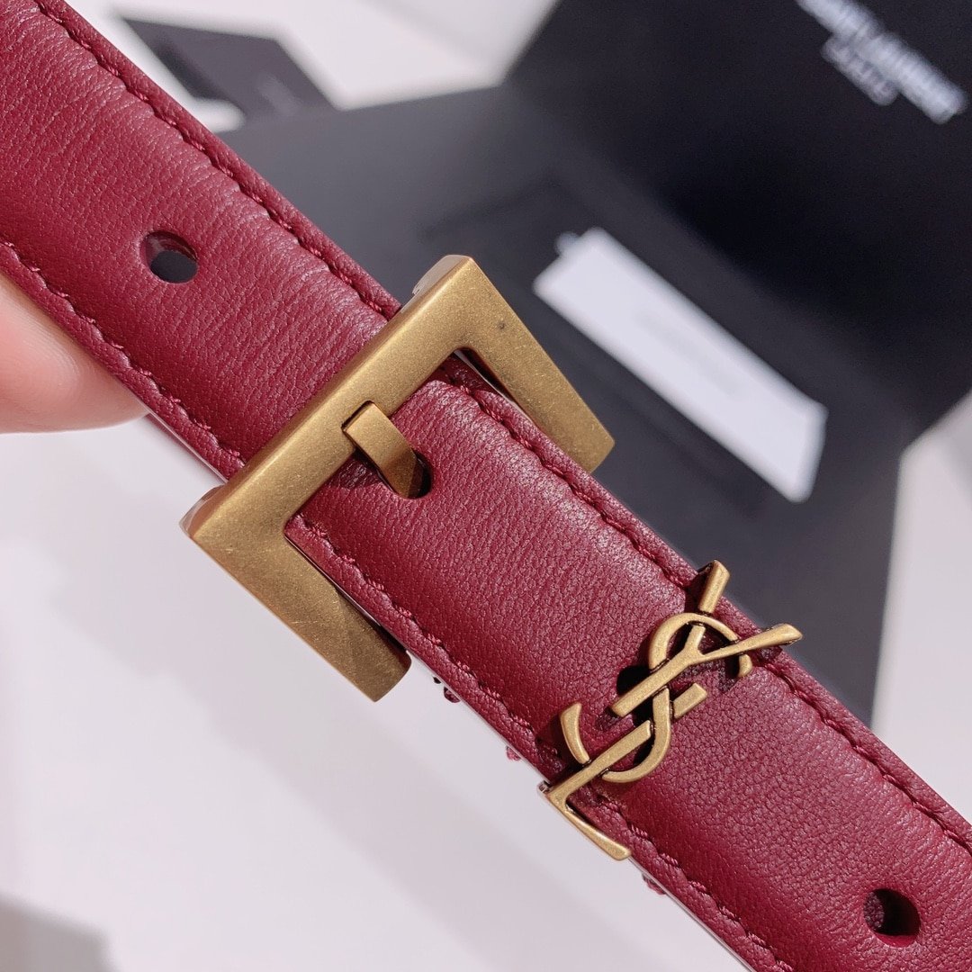 Sa1nt Lau*nt Adjustable Square Buckle Belt Red And Gold 634437C0X0W6309