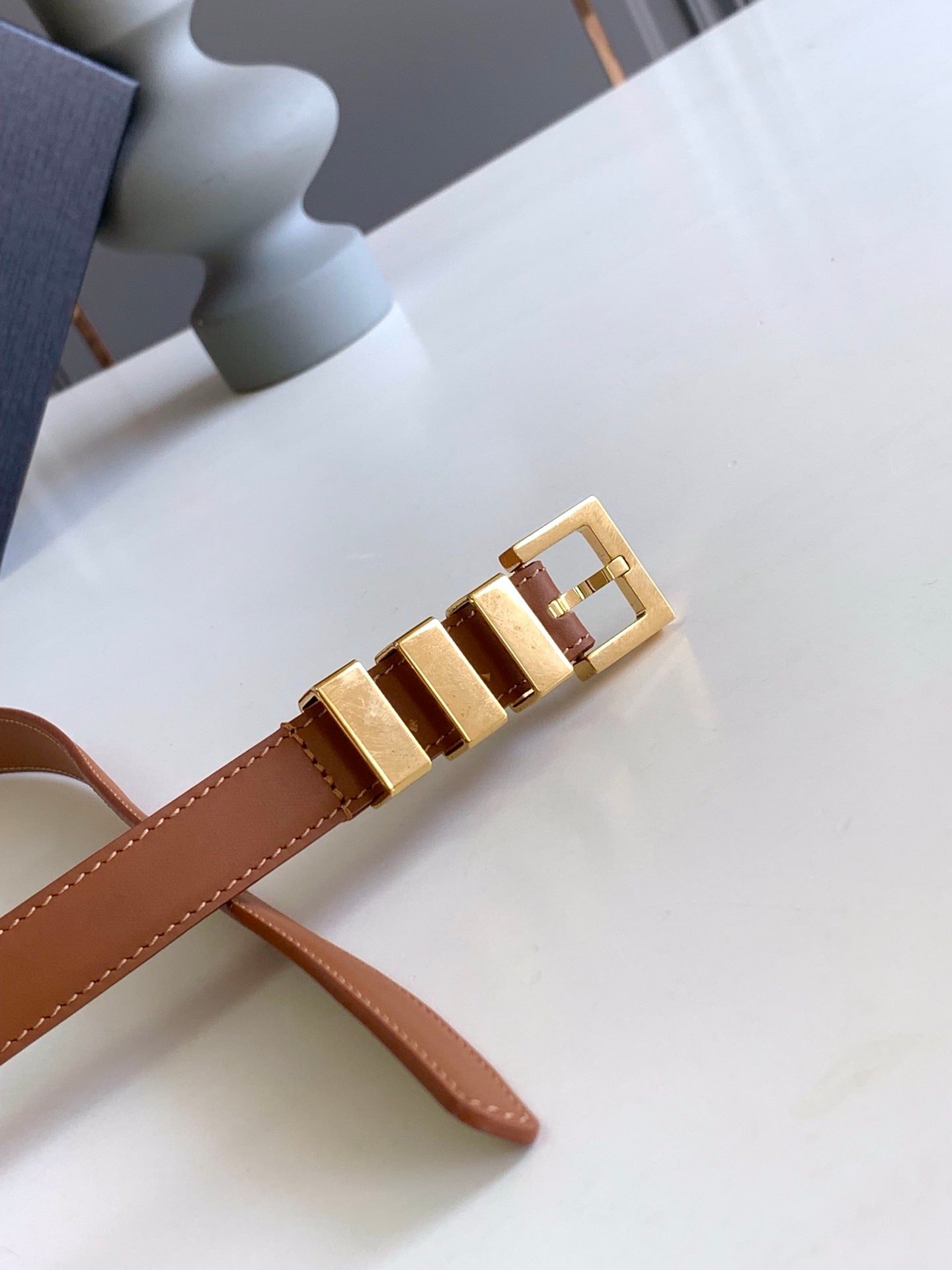 Sa1nt Lau*nt Passants Brown And Gold Belt 3146292551