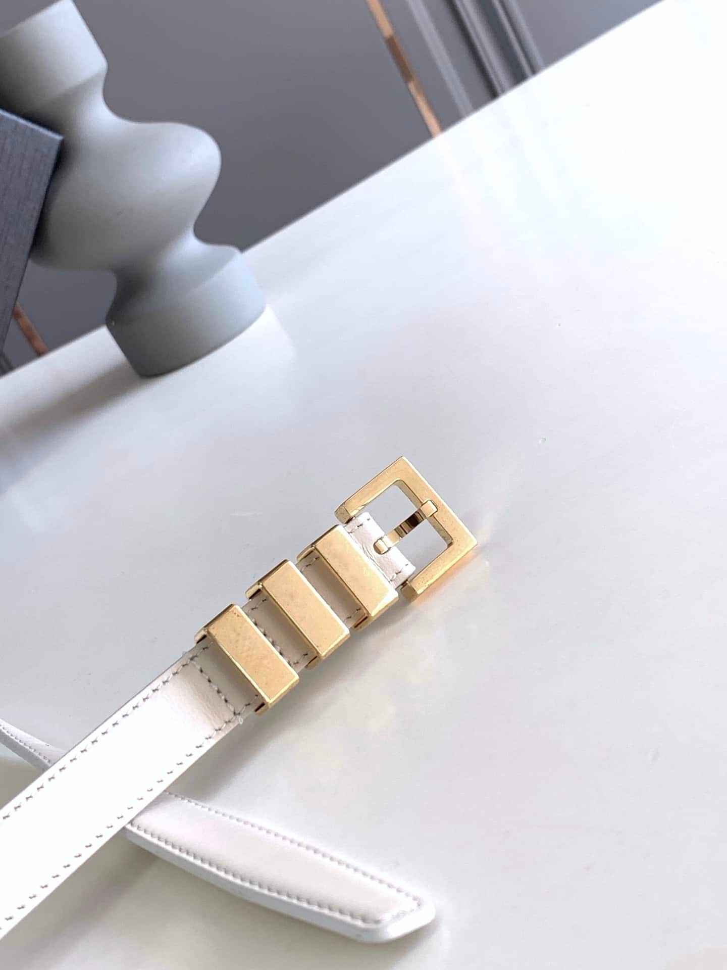 Sa1nt Lau*nt Black 3 Passants Belt White And Gold 3146292551