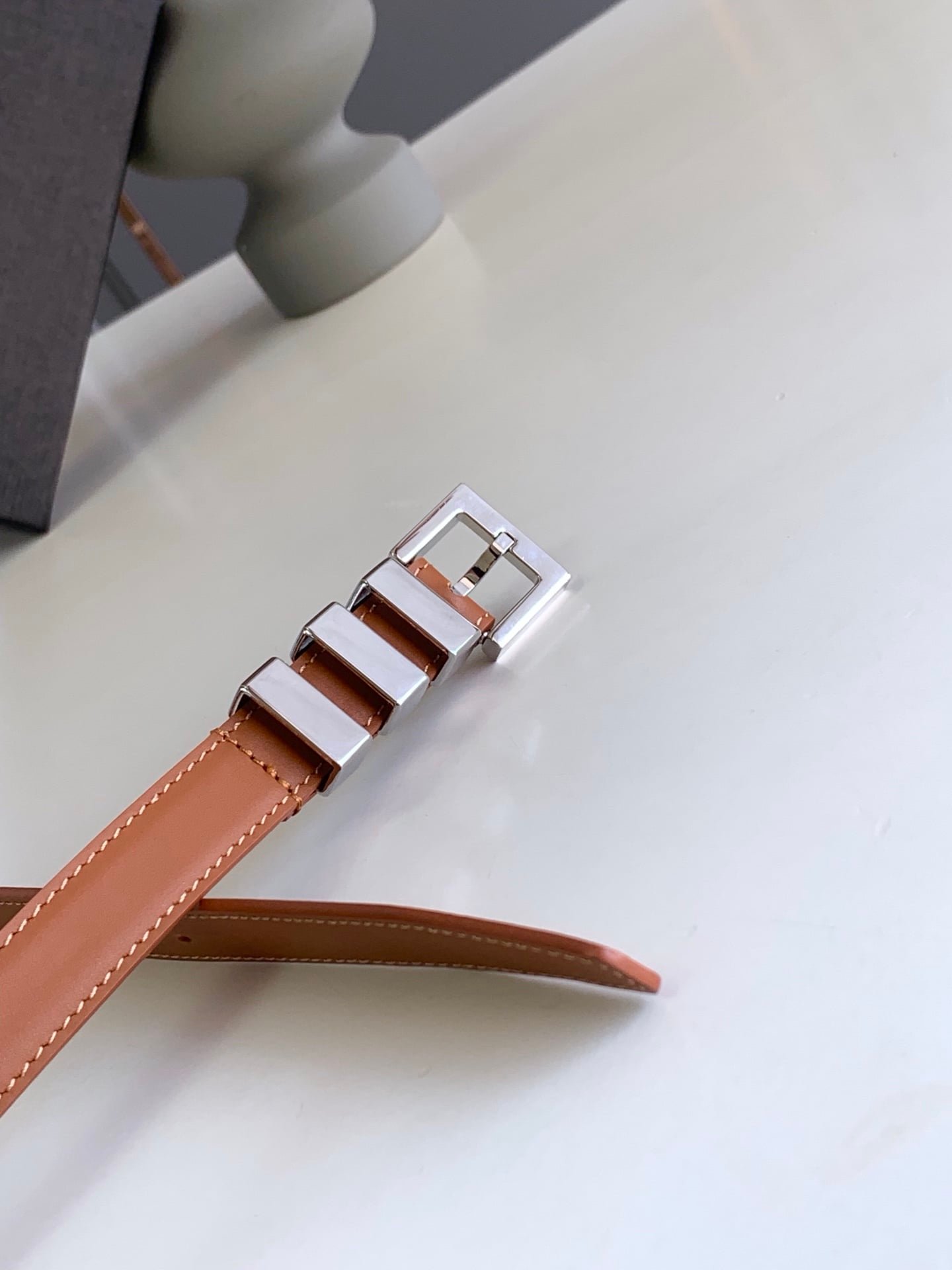 Sa1nt Lau*nt Black 3 Passants Belt Brown And Silver 3146292551