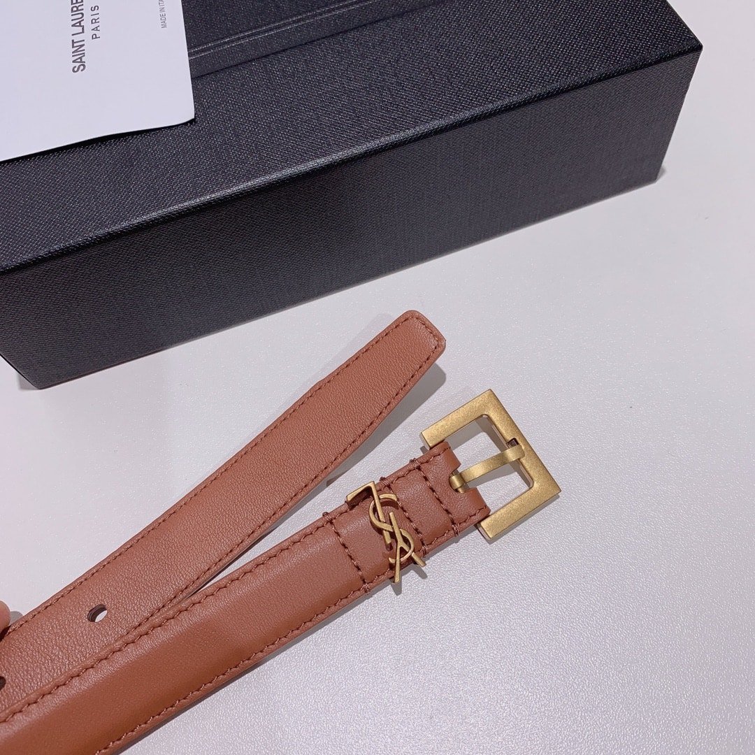 Sa1nt Lau*nt Adjustable Square Buckle Belt Brown And Gold 634437C0X0W6309