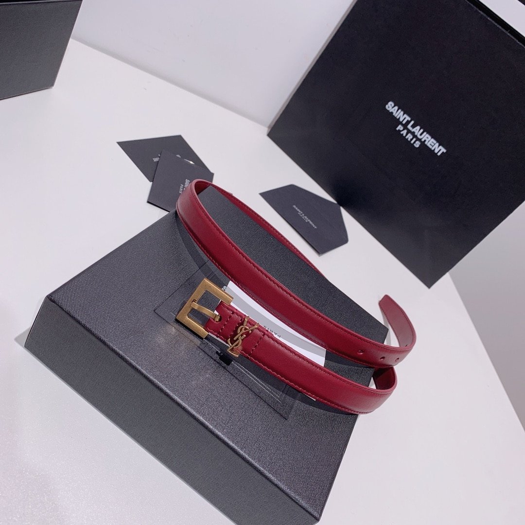 Sa1nt Lau*nt Adjustable Square Buckle Belt Red And Gold 634437C0X0W6309