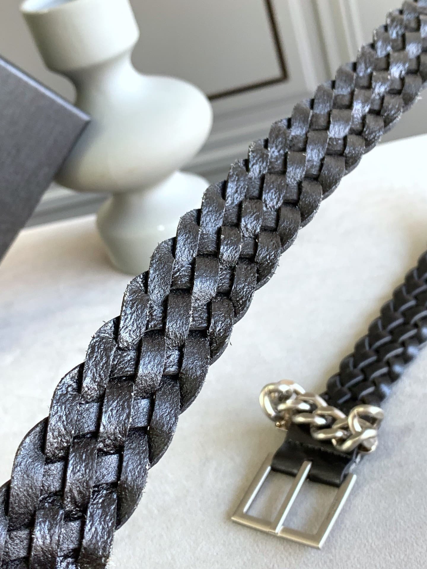 Sa1nt Lau*nt Genuine Leather Universal Black And Silver Belt