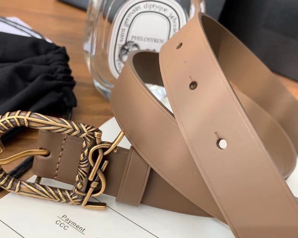 Sa1nt Lau*nt Monogram Celtic Leather Brown And Gold Belt 0400017970125