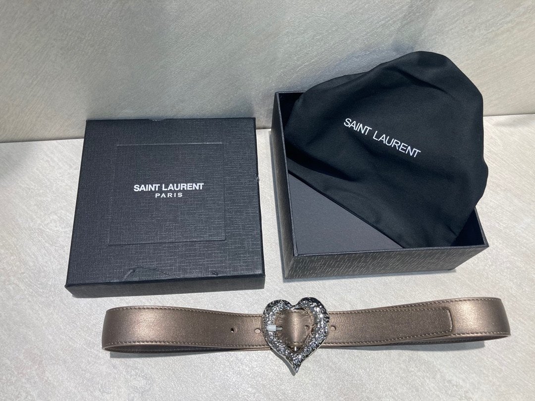 Sa1nt Lau*nt Heart Thin Belt In Silver And Black 640578Dsf0J1000
