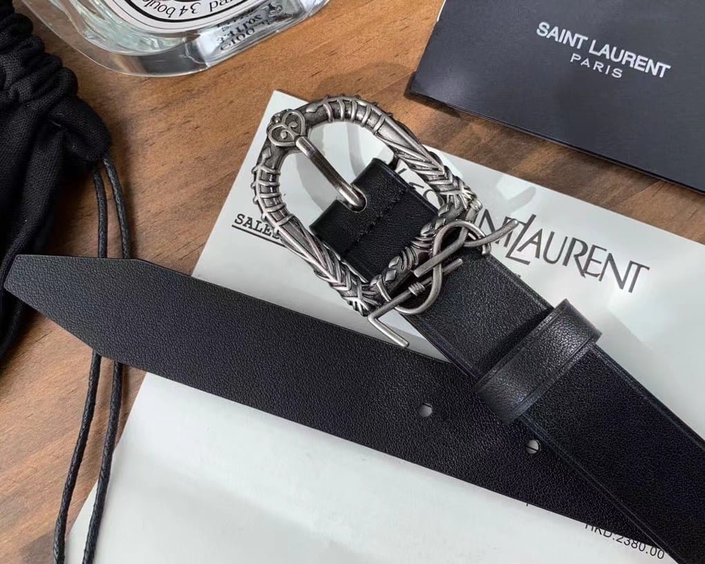 Sa1nt Lau*nt Monogram Celtic Leather Black And Silver Belt 0400017970125