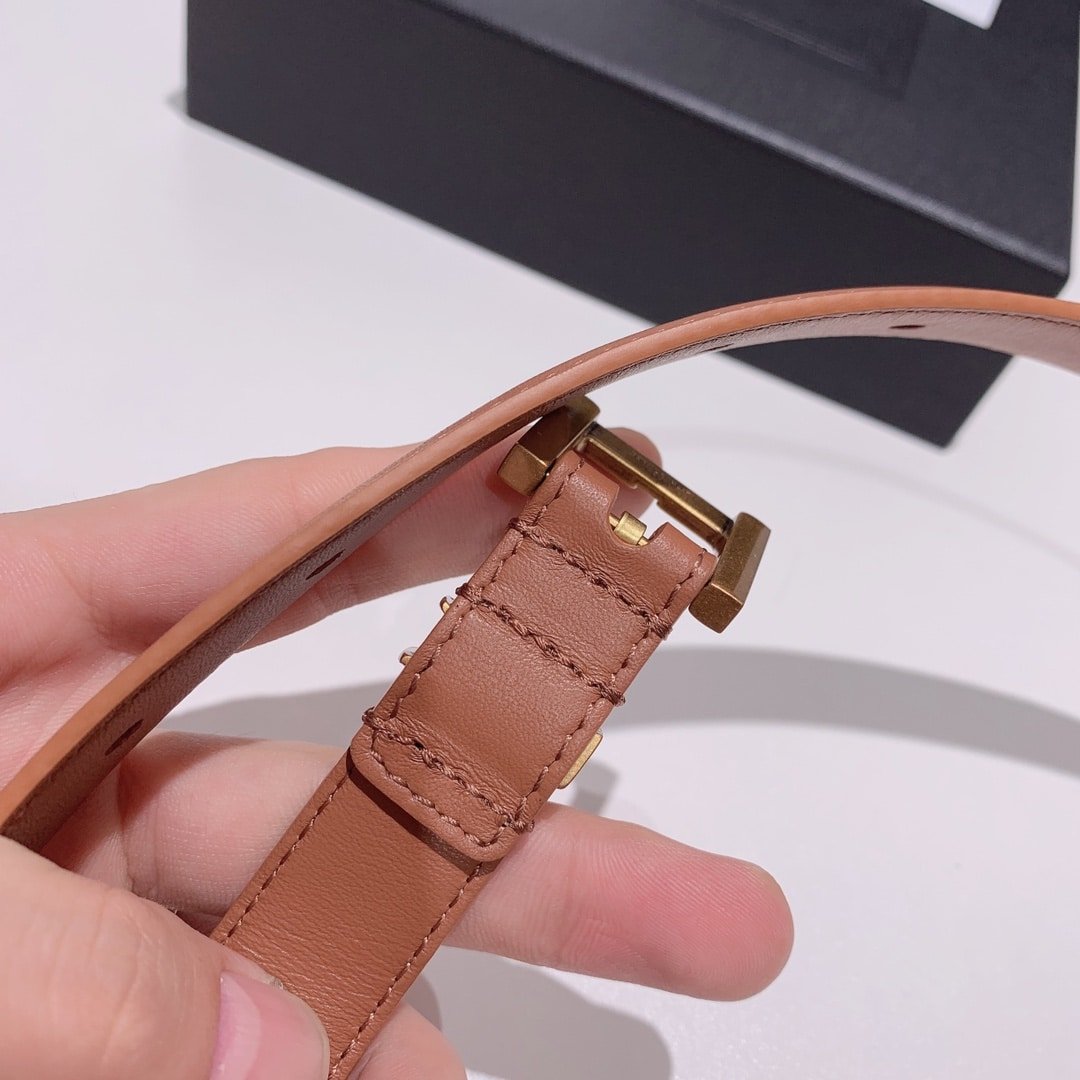 Sa1nt Lau*nt Adjustable Square Buckle Belt Brown And Gold 634437C0X0W6309