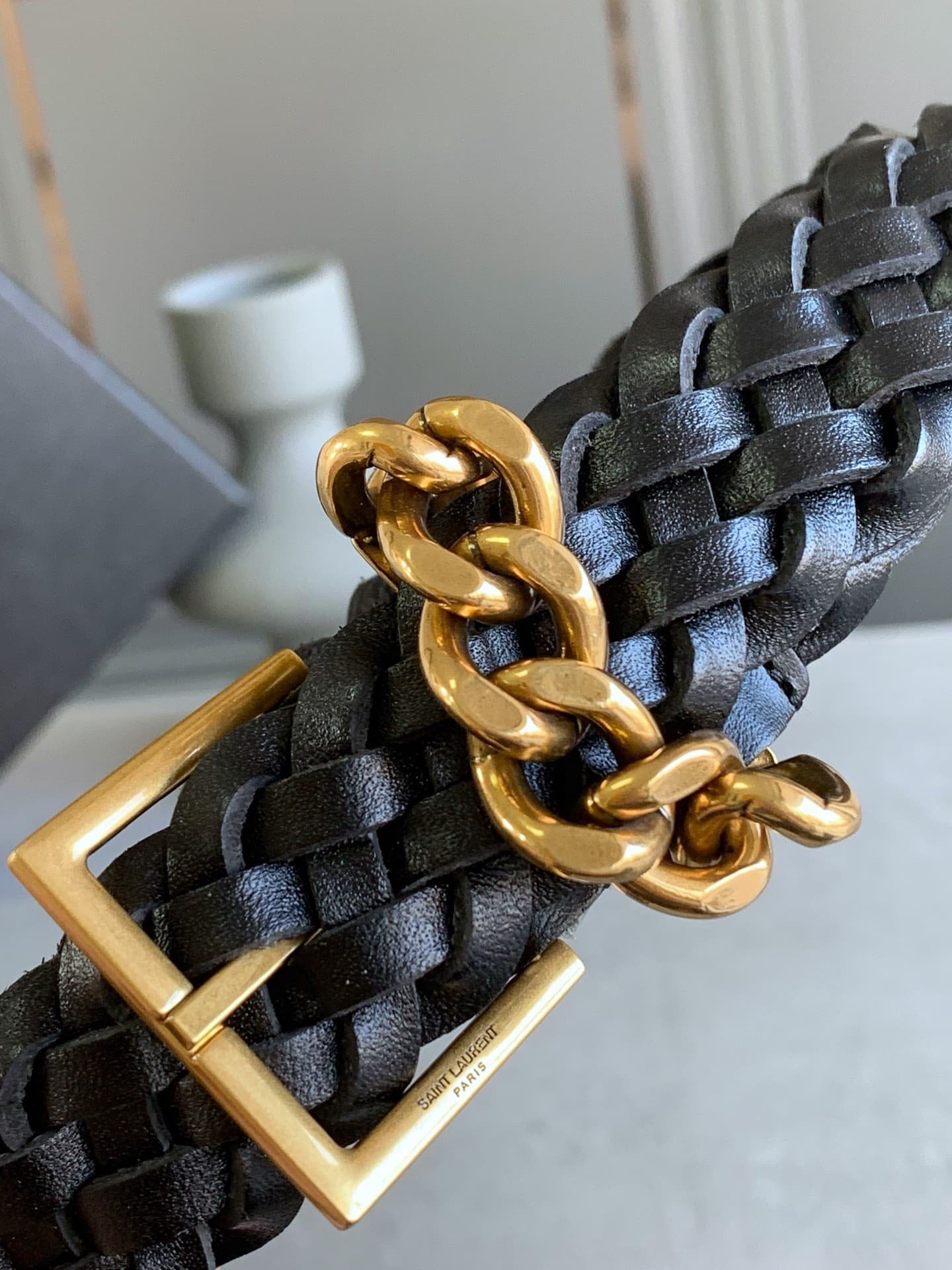 Sa1nt Lau*nt Genuine Leather Universal Black And Gold Belt