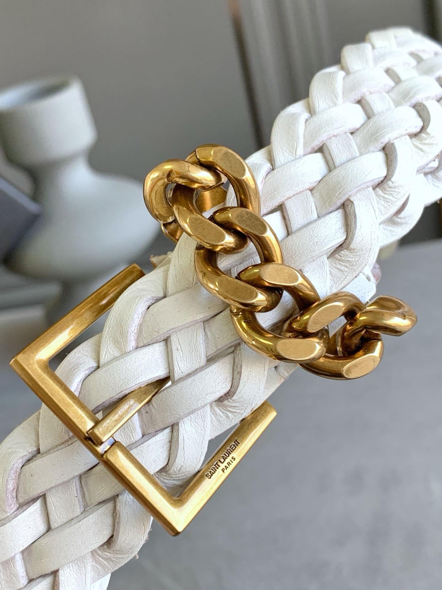 Sa1nt Lau*nt Genuine Leather Universal White And Gold Belt